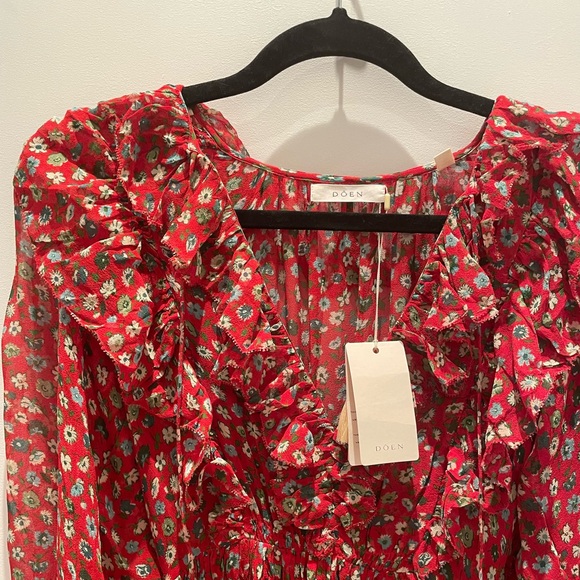 NWT DOEN MURIEL DRESS - XXS (roughly size 0-2) Red Print - Silk - Picture 6 of 12